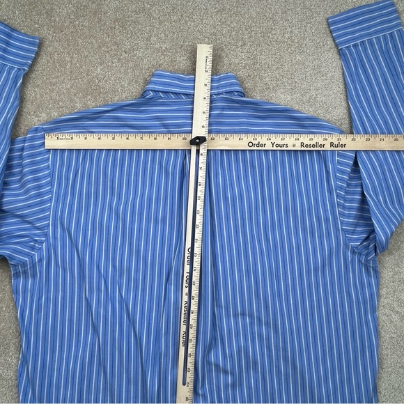 Club Room Shirt Adult Size 17.5 XL Blue Tan Striped Button Up Performance Men - Picture 11 of 14